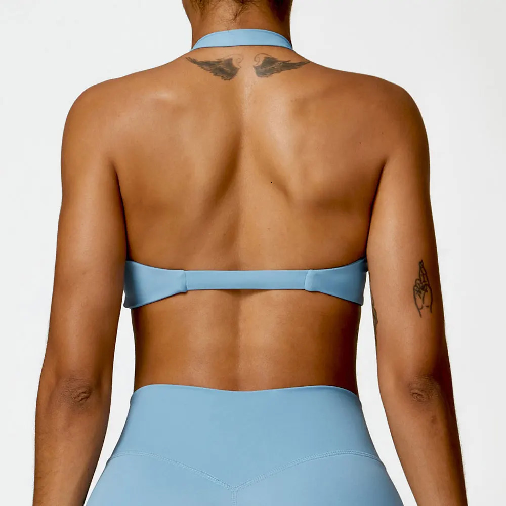 Womens Nylon Sports Bra Halter Sports Underwear Front Twist Naked Feel Sexy Yoga Gym Push Up Workout Padded Bralette Bathsuit 250724