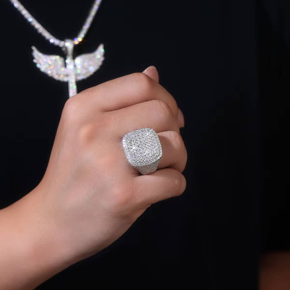 Zanlong 15350 Wholesale Hip Hop Jewelry Custom 925 Sterling Silver VVS Moissanite Iced Out Micro Pave Diamond Ring for Men