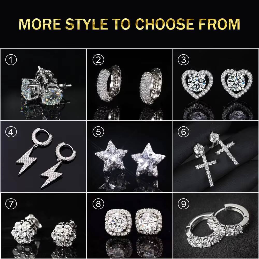 Best Selling Mossanite Earrings Stud Solid 925 Sterling Luxury Customized White Gold Plated Moissanite Earrings