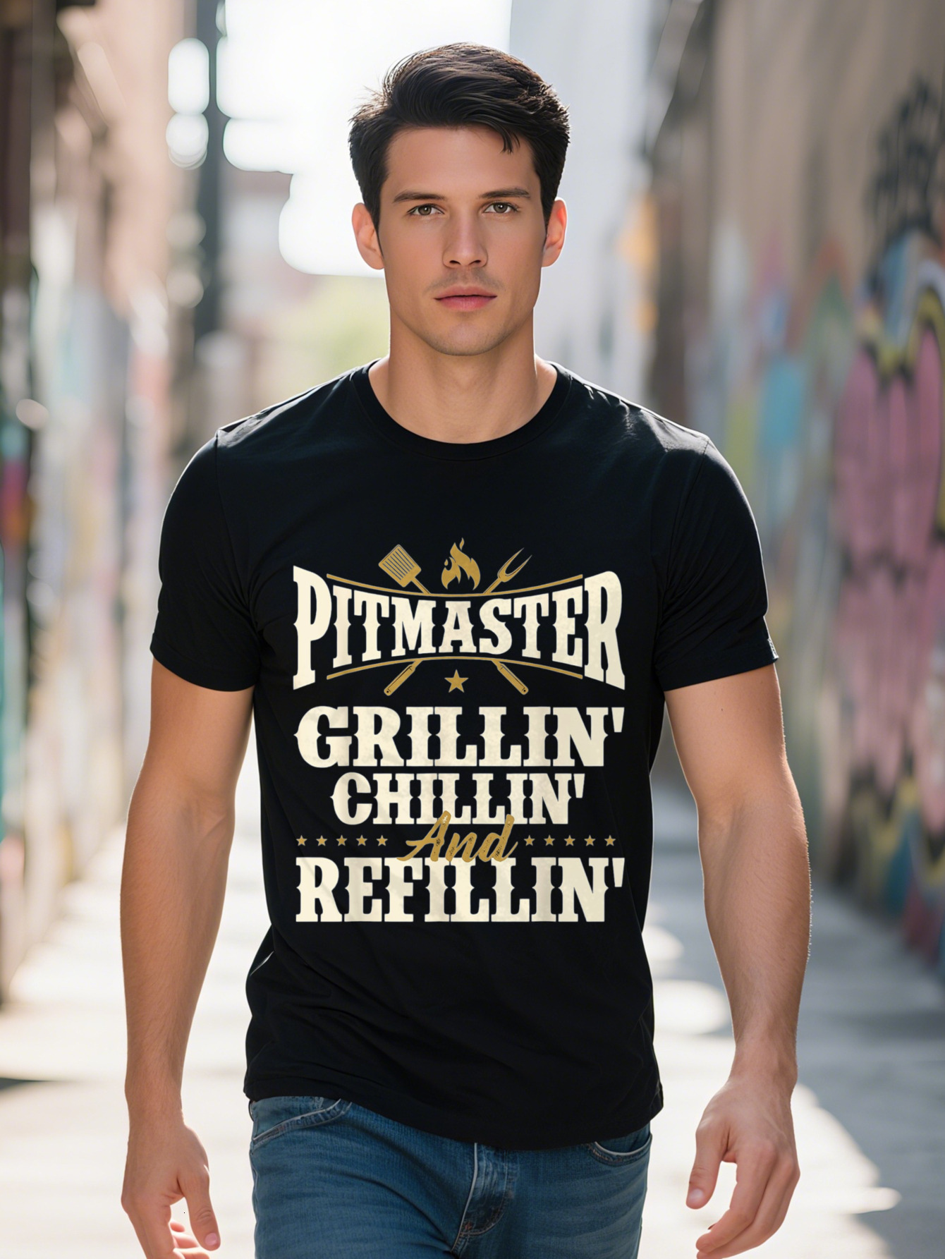 Men's T-shirt Cotton Pitmaster Grillin Chillin And Refillin BBQ Grilling T Shirt 5bbf8