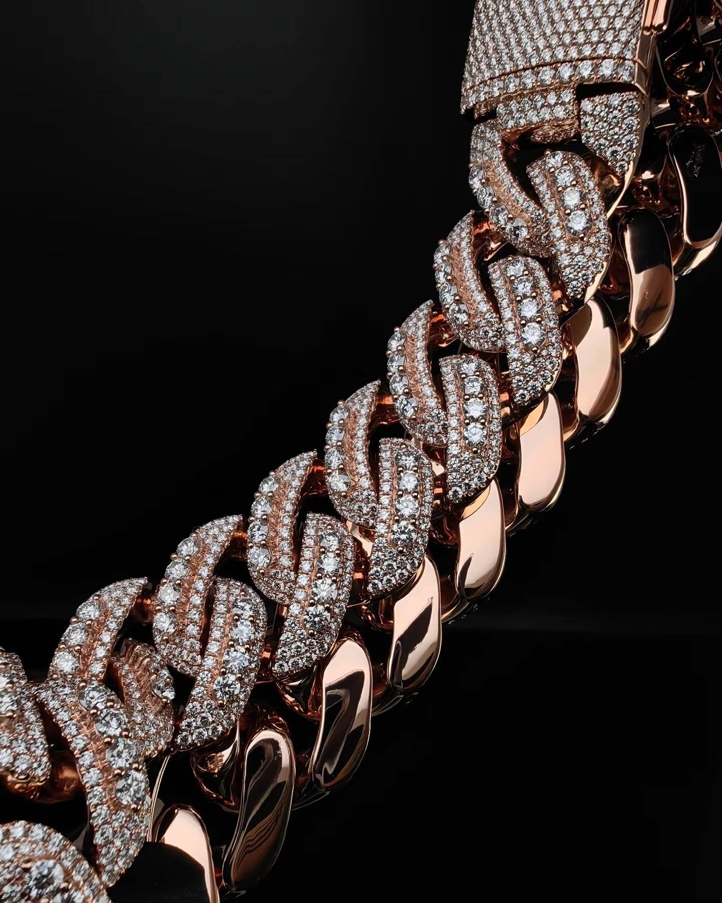 Fashion Jewelry Hip Hop Cuban Link Chain 22mm 925 Sterling Silver VVS Moissanite Thick Cuban Link Chain Rose Gold Necklace