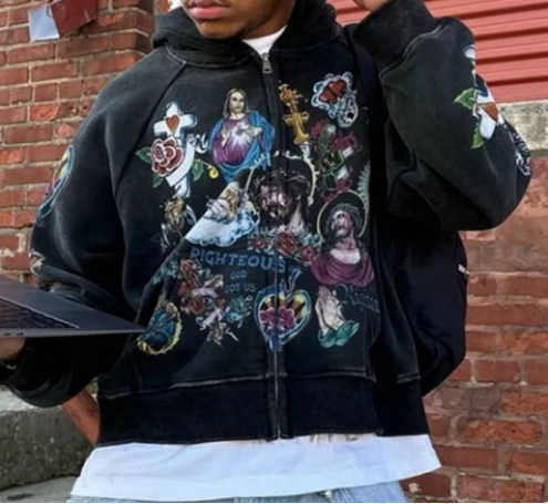 Y2k American Retro Letter Zip Up Hoodie Men Hoodie Street Hip Hop Casual Sweatshirts Punk Jacket Women Men Clothing W250222