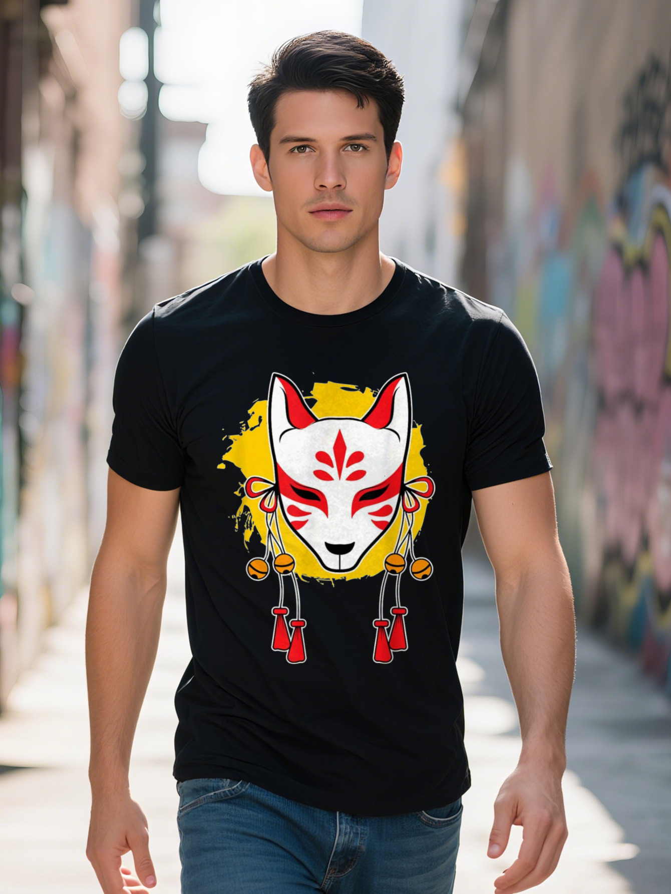 Men s Cotton T Shirt Japanese Anime Kawaii Inari Fox Design Short Sleeve Regular Fit Casual Wear for All 3f050