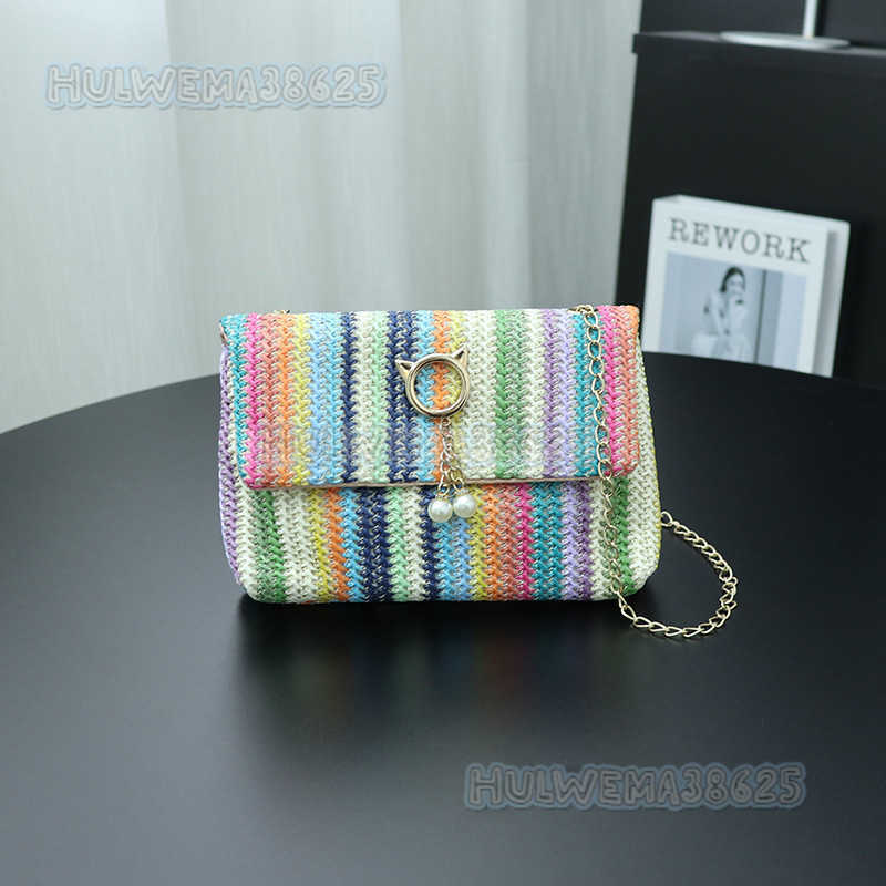 Colorful Woven Shoulder Bag 2025 New Summer Flap Small Square Bag Versatile Fashion Straw Chain Bag H250804