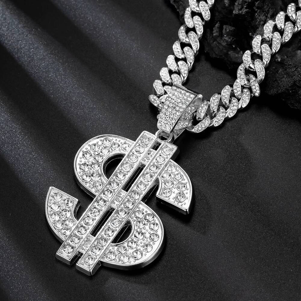 Fashion Hip Hop Pendant Necklace with 13mm Cuban Chain US Dollar Money Sign Necklaces Rap Rock Punk Jewelry For Man Gift Jewelry for Women