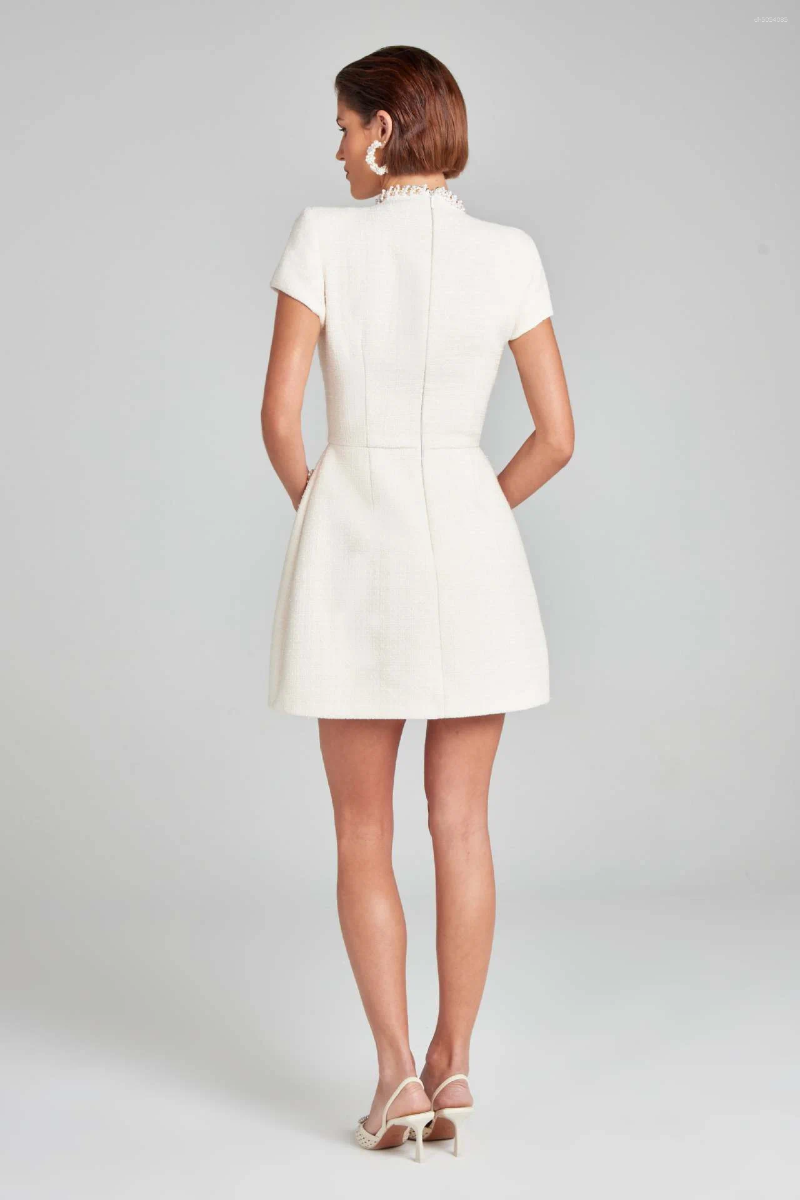 Casual Dresses White Elegant Tweed Short Dress A-line Mini Curvy Luxury Shoulder Pad Black Evening Gowns Party Birthday 2025 Summer