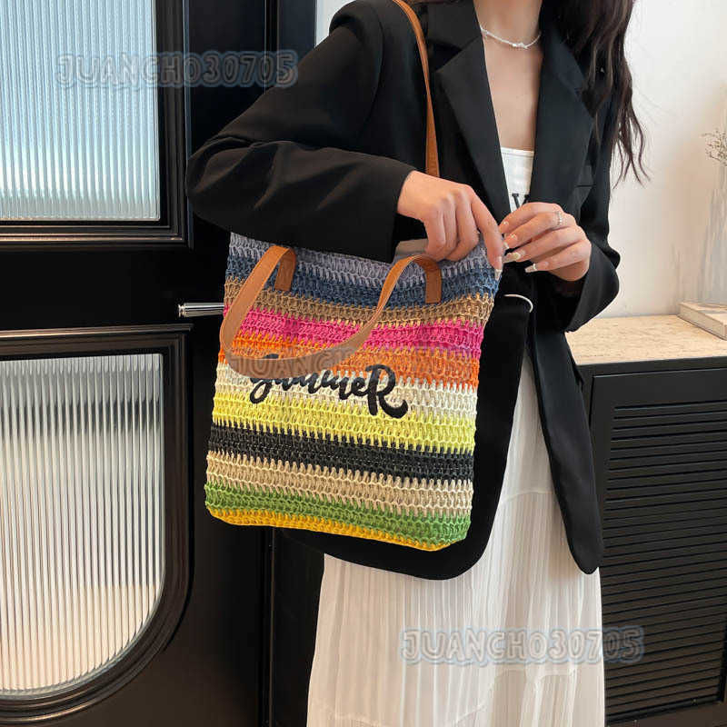 2025 New Style Straw Woven Bag for Women Large Capacity Shopping Bag Striped Beach Bag Artistic Lightweight Tote Bag H250804