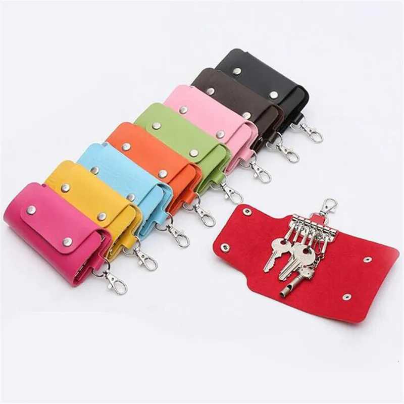 1 PC Portable Leather Housekeeper Keychain Holder Car Keychain Key Holder Bag Case Unisex Wallet Cover Simple Solid Color Storage Bag G250802