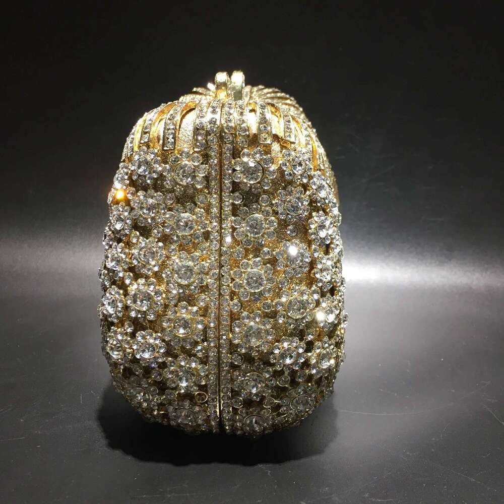 Women Gold Color Flower Rhinestones Clutch Bags Crystal Evening Purse Stones Metal Clutches Small Handbag Wedding Bag