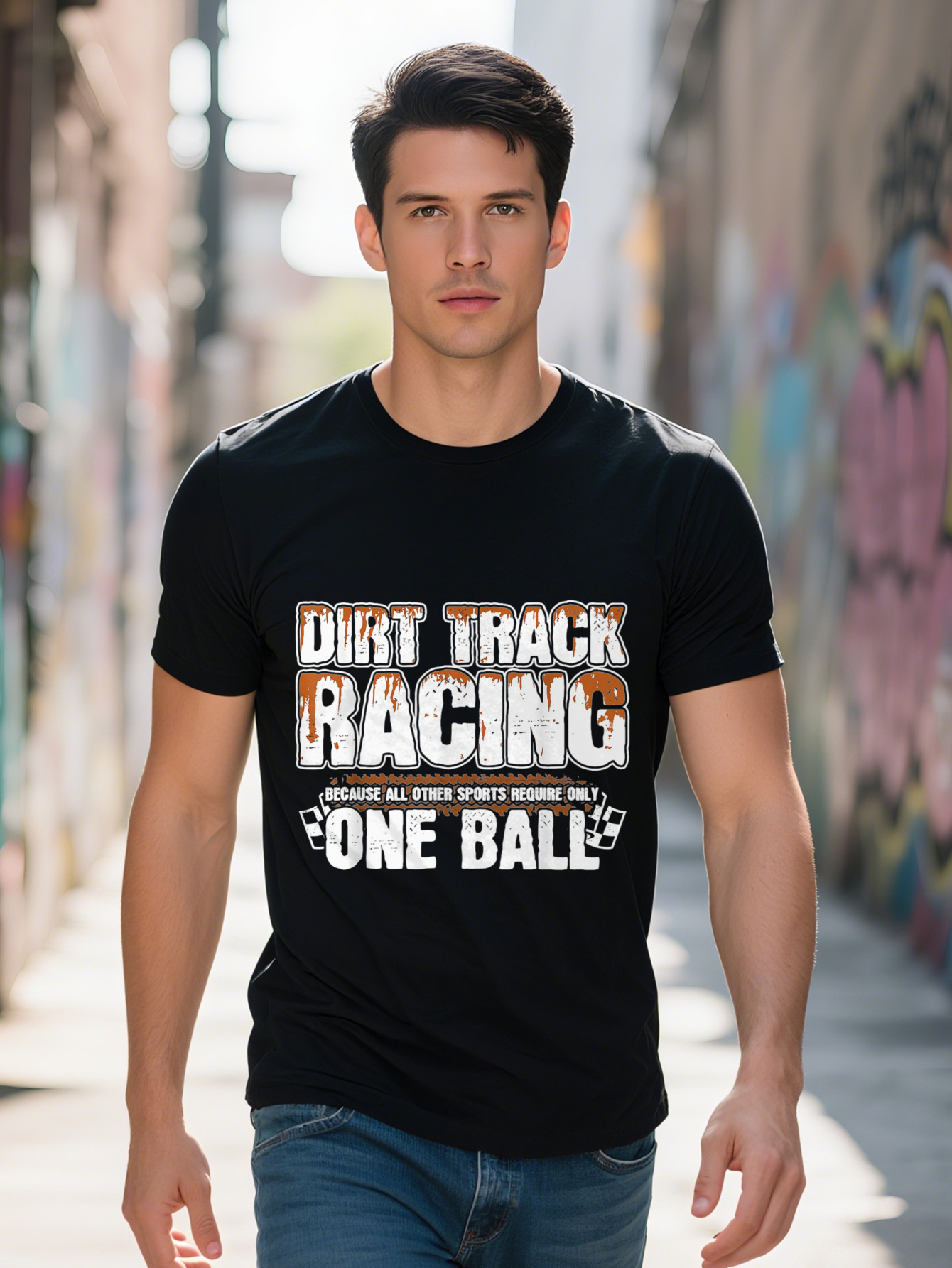 Men's T-Shirt Pure Cotton Casual Crew Neck Short Sleeve Regular Fit with Dirt Track Racing Graphic Cartoon bc235 40a4b