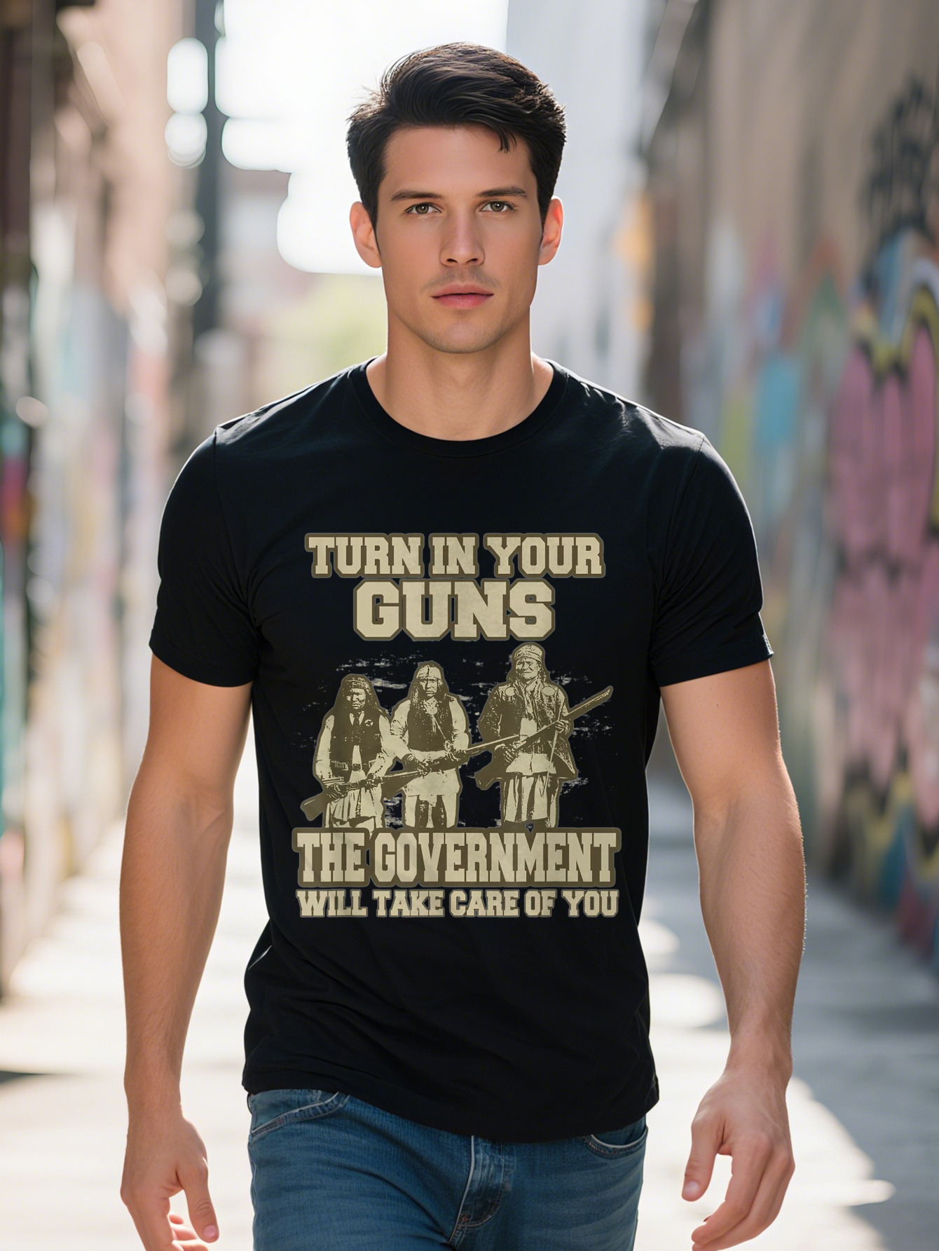 Men s g Cotton Graphic T Shirt Turn In Your GVNS The Government Will Take Care Of You Vintage Slogan 8edf6