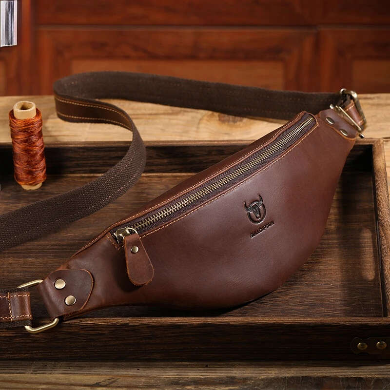 Men's Crazy Horse Leather Belt Classic Retro Crossbody Outdoor Storage Mountaineering Mobile Phone Bag