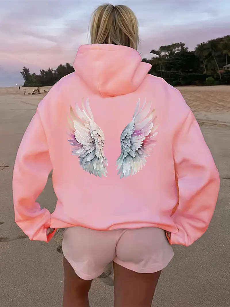 Free shipping designer New Women Fleece Sweatshirt with Wings Hoodie with Kangaroo Pocket Drawstring and Drop Shoulder Sleeves High quality clothing