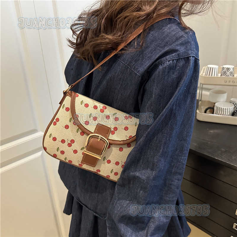 Cherry Print Underarm Bag Small Bag for Women 2025 Summer New Fashion Versatile Underarm Bag Simple Single Shoulder Crossbody H250804