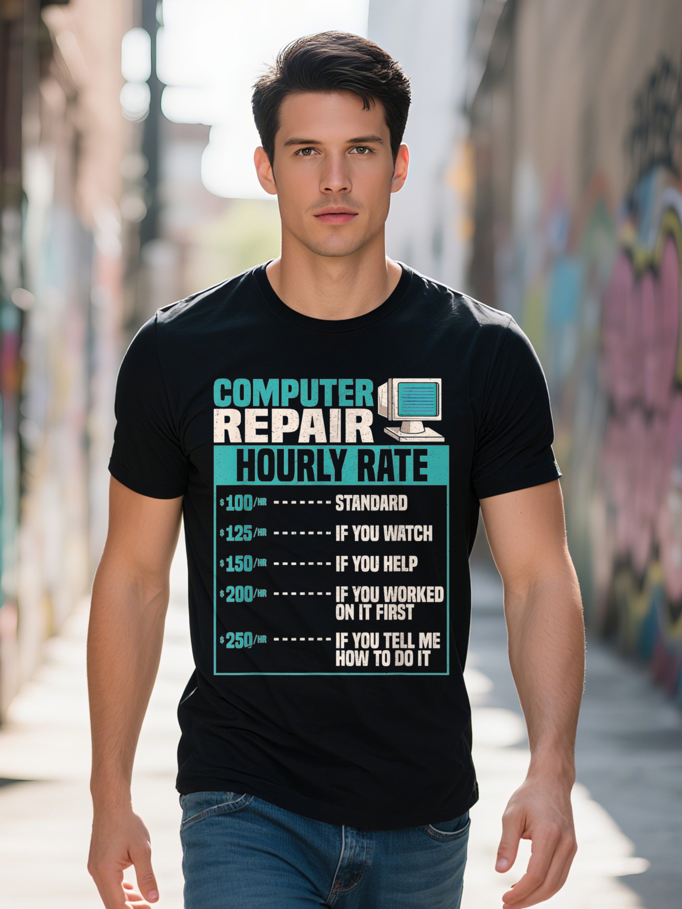 Funny Computer Repair Hourly Rate T Shirt G 0293b
