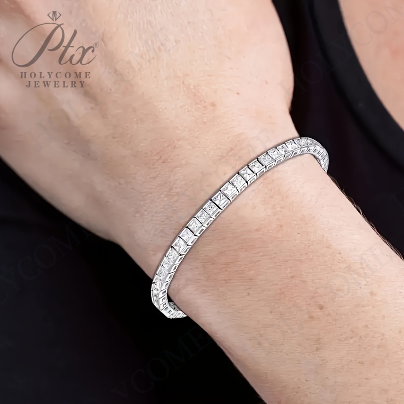 Vintage Princess cut Cubic Zirconia Bangle Bracelet 925 Silver Engagement Wedding Square Stone Tennis Bracelets For Women Bridal Party Jewelry