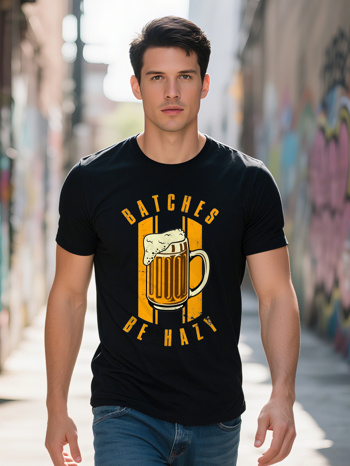 Men s Cotton T Shirt Craft Beer Inspired Design Batches by Hazy Print Casual Short Sleeve Tee for Homebrew 6dfb2 b464e