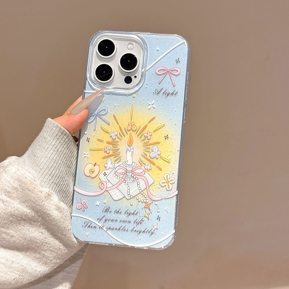 Minimalist Floral iPhone 15 Pro Max Case - Elegant TPU Cover with Candle & Cloud Design, Slim Shockproof Protective Shell for iPhone 16/14