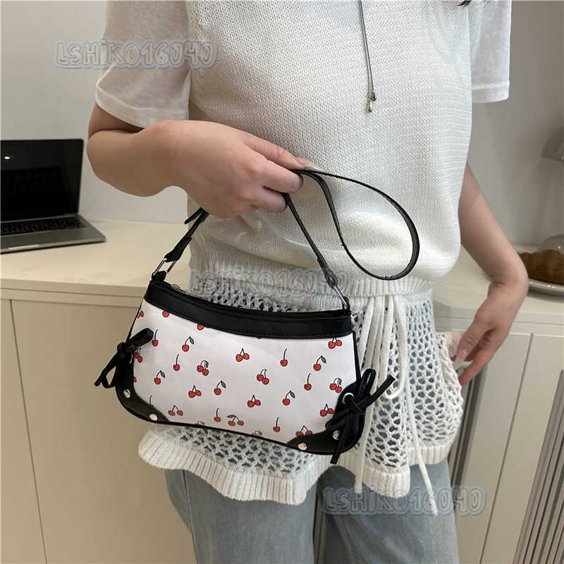 New Trendy Girl Handbag Fashion Commuter Cherry Niche Print Texture Shoulder Bag Underarm Bag H250804