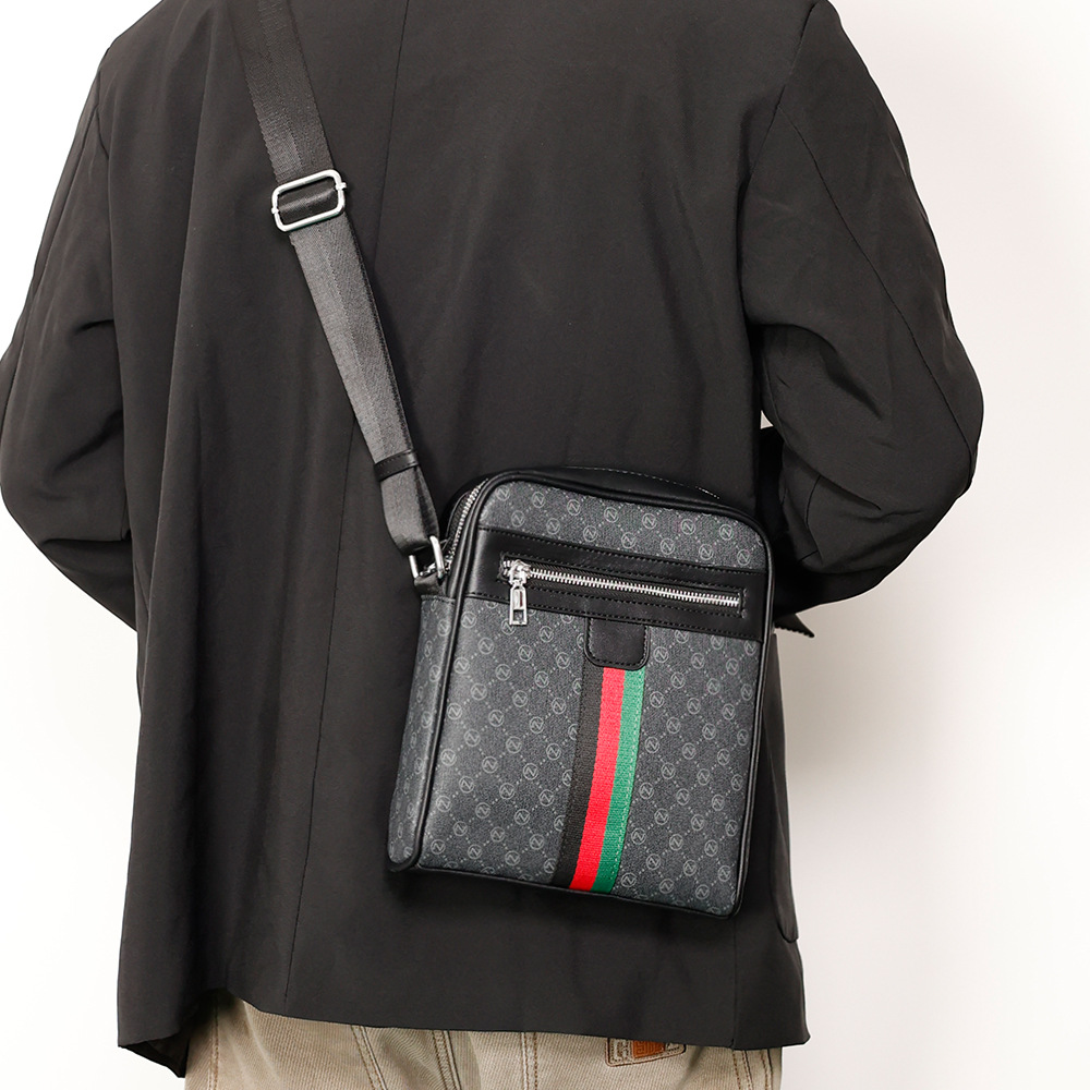Men's cross-body bag small shoulder bag casual plaid small bag light men's bag wide shoulder strap mobile phone bag trend all match