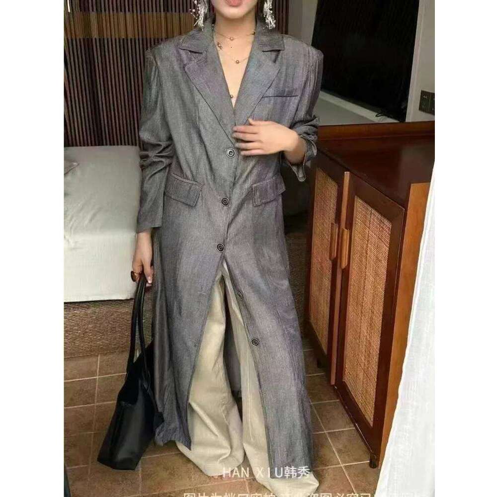 hoodie Grey Longline Trench Coat Women Spring Summer Lightweight Designer Oversized Casual Chic Streetwear Fashion Outerwear jacket