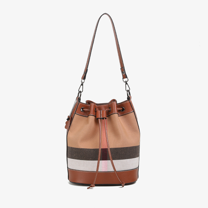 Dermal bucket bag plaid bag canvas - spliced single - shoulder and cross - body bag mother - and - baby bag new brown women's bag