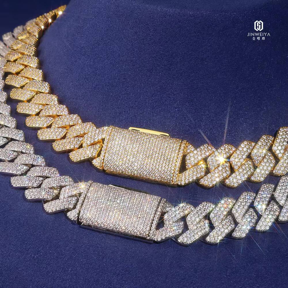 18mm 4-Row Zircon S925 Pure Silver Laboratory-Grown Ice-Cooled Hip-Hop Jewelry Cuban Mens Fine Chains Necklace