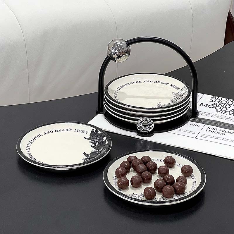 Light Luxury Ceramic Bone Dish Set with Ink Painting Design, Multi-purpose Small Household Fruit Plates, Can Be Used as Gifts