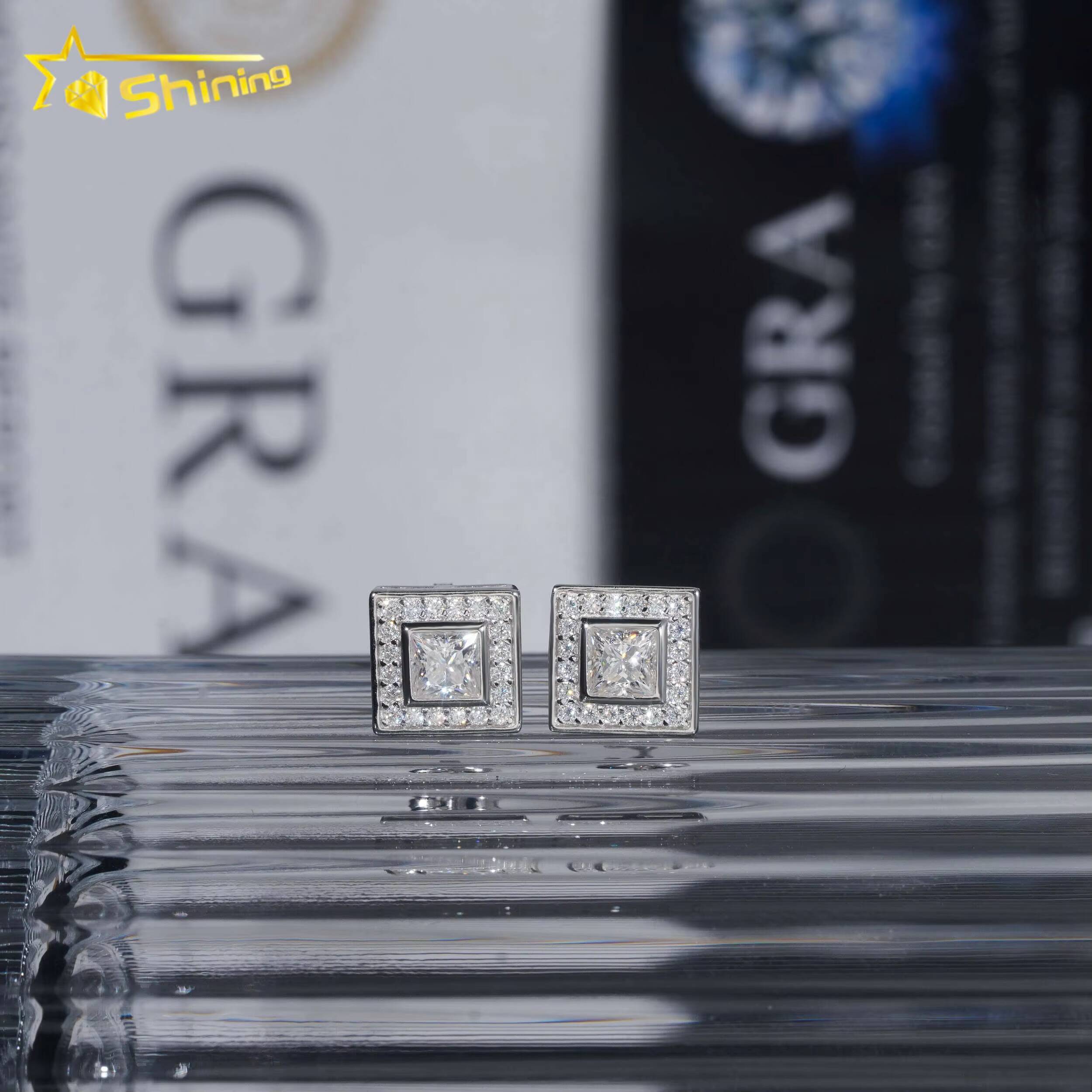 New Arrivals Top Quality Square Princess Cut Stud Earring 925 Sterling Silver Moissanite Diamond Earrings