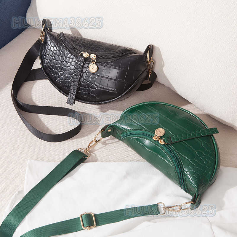 2025 Summer and Autumn Fashion Trend Womens Waist Bag Single Shoulder Crossbody Bag Crocodile Pattern Saddle Half Round Womens Bag H250804