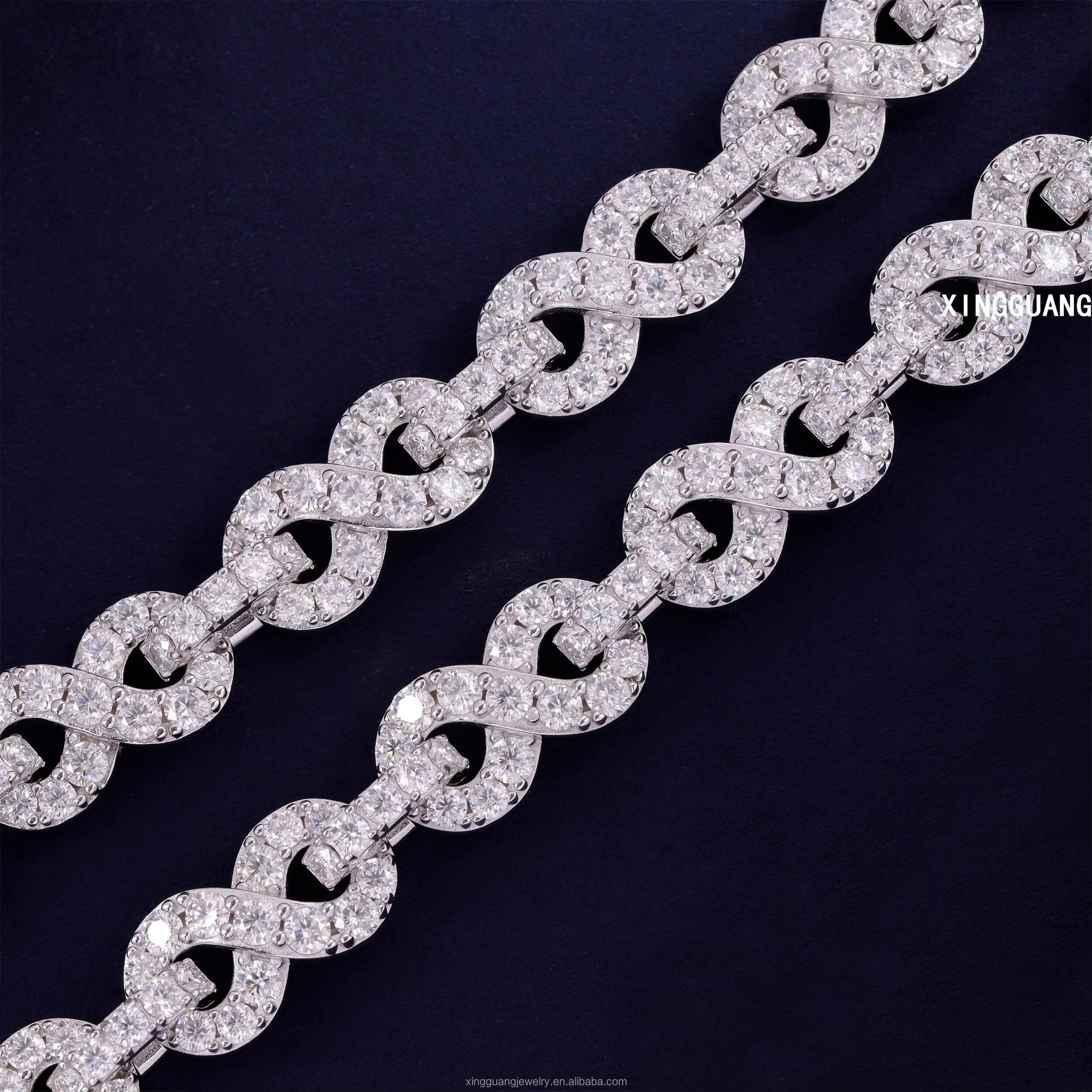 Luxury Hip Hop Moissanite Jewelry 13mm Infinity Link Chain 925 Sterling Silver Bracelet Necklace Iced Out Cuban Chains for Men