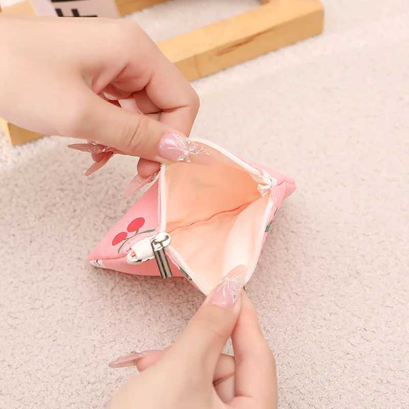 Floral Coin Purse Mini Pocket Wallet Cartoon Fabric Money Pouch Women Coin Card Storage Bag Pink Cherry Daisy Pattern Bag G250802
