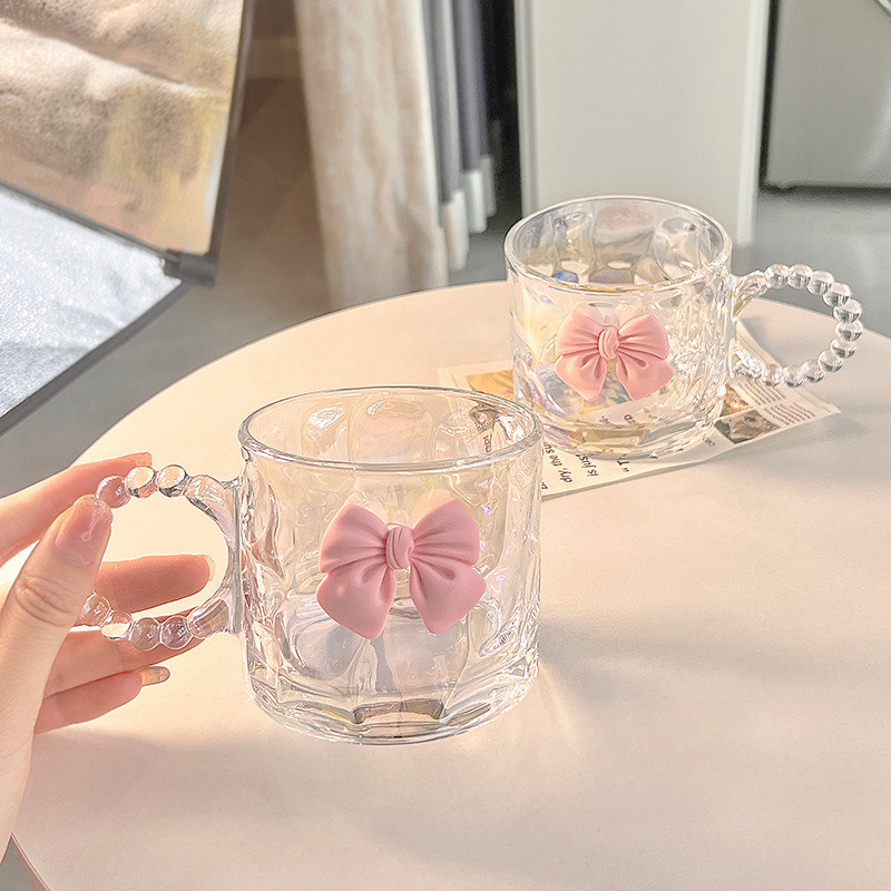 Big Ear Bow Glass Niche Design Ins Style Mug High-Value Water Coffee Milk Cup