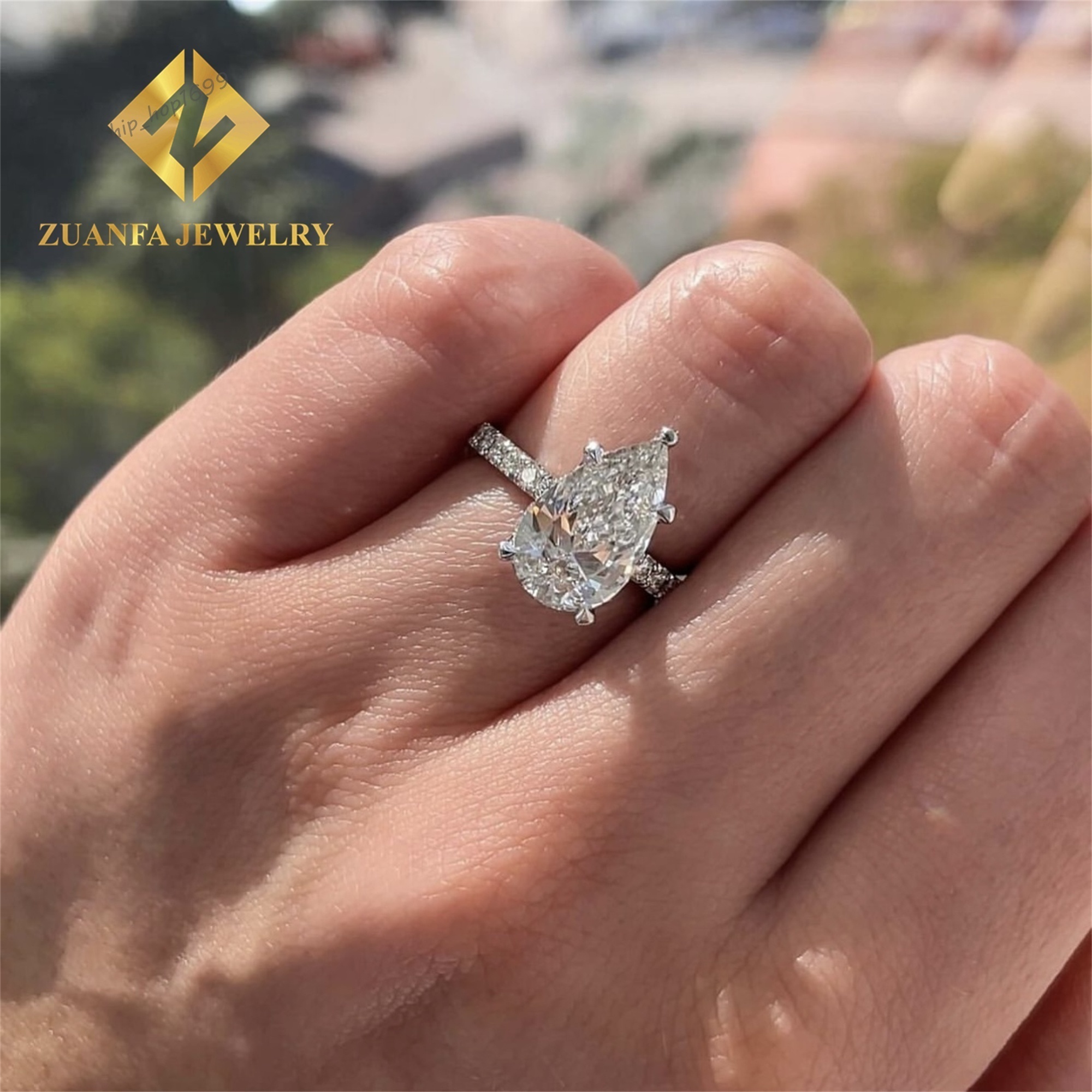 Unique Design 10k Solid Gold Luxury Gorgeous Bridal Wedding Jewelry CVD 3Ct Pear Lab Grown Diamond Engagement Wedding Ring