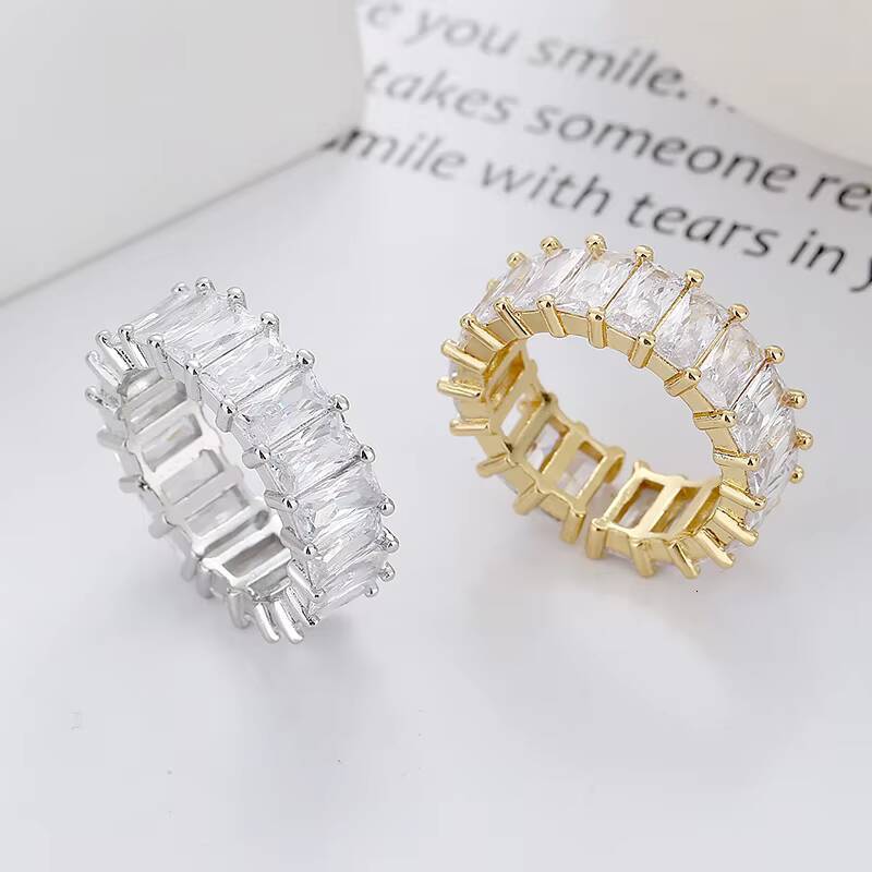 Unisex Punk Couple Ring Square Asscher Cut Zircon Trendy Hip Hop Brass Design Resizable for Engagement Wedding Party