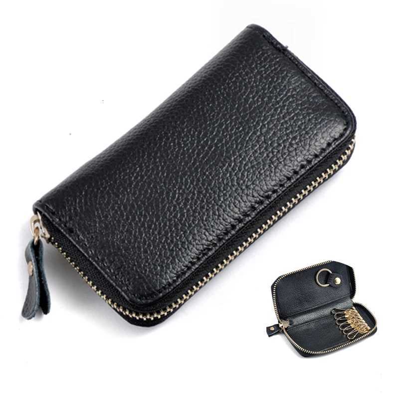 Fashion Simple Key Holder Genuine Leather Wallet Unisex Solid Key Wallet Organizer Bag Car Housekeeper Wallet Card Holder G250802