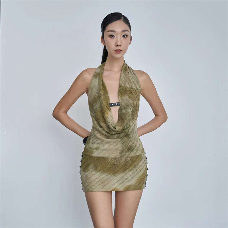 2025 Spring New Women's Solid Color Slim High Waist Fashion Halter Neck Sleeveless designer Backless Dress