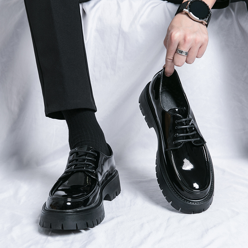 21289- Casual British style versatile height increasing round head business suit black thick soled Korean version men's leather shoes