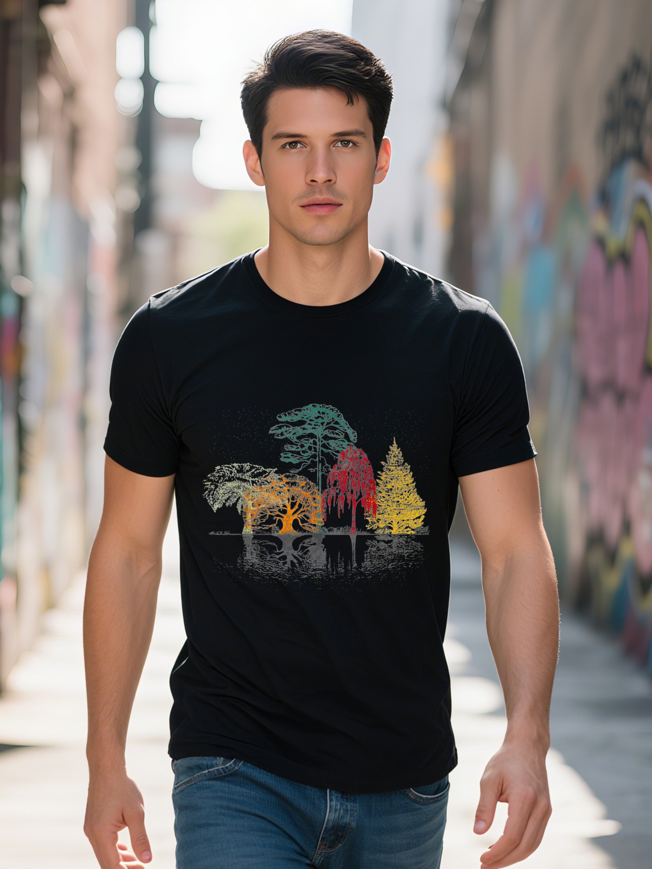 Colorful Trees Wildlife Nature Outdoor Reflection Forest T Shirt g 791d7