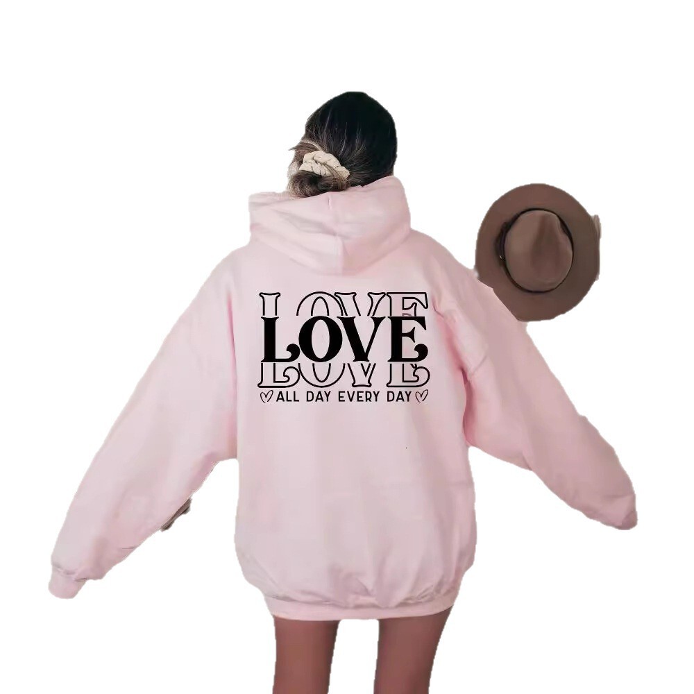 Free shipping designer New Women Drop Shoulder Sleeve Fleece Sweatshirt LOVE Letter Print Kangaroo Pocket Drawstring Print Hoodie High quality clothin