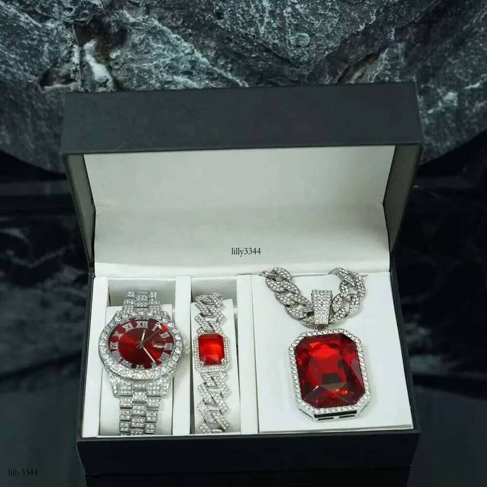 DHcollections Men's Hip - Hop Necklace, Bracelet and Watch Accessory Set for Party