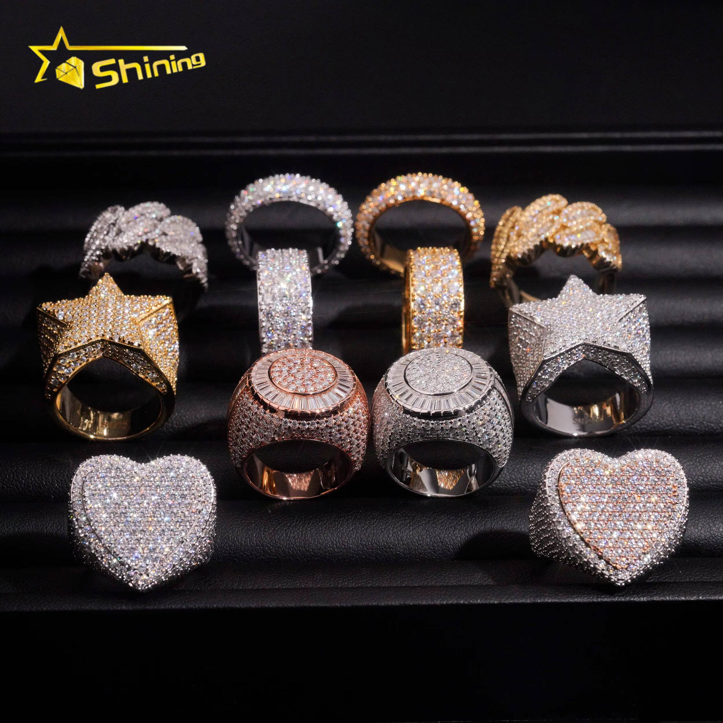 Luxury Hiphop Ring 925 Sterling Silver Gold Plated Iced Out VVS Moissanite Pass Diamond Tester Ring Men