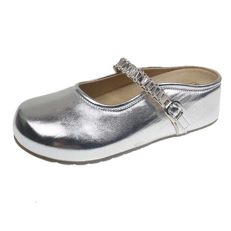 2025 Summer New Women's Hidden Heel Soft Sole designer shoes Mules with Rhinestones, Open Backless, Closed Toe, Half Slippers