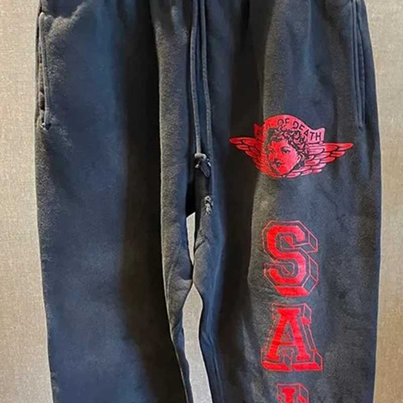 Classic Red Letter Print Saint Sweatpants Men Women High Quality Jogger Drawstring Casual Pants Vintage Washed Black Trousers X250804