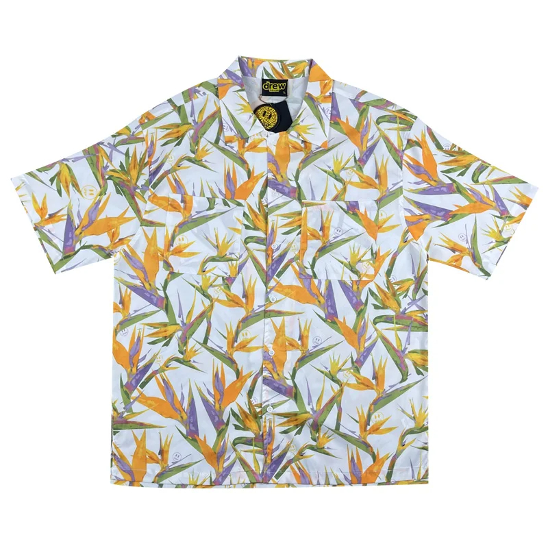 DREW HOUSE New Men's Clothing Bird printed Beach shirt men's and women's loose short sleeve shirt