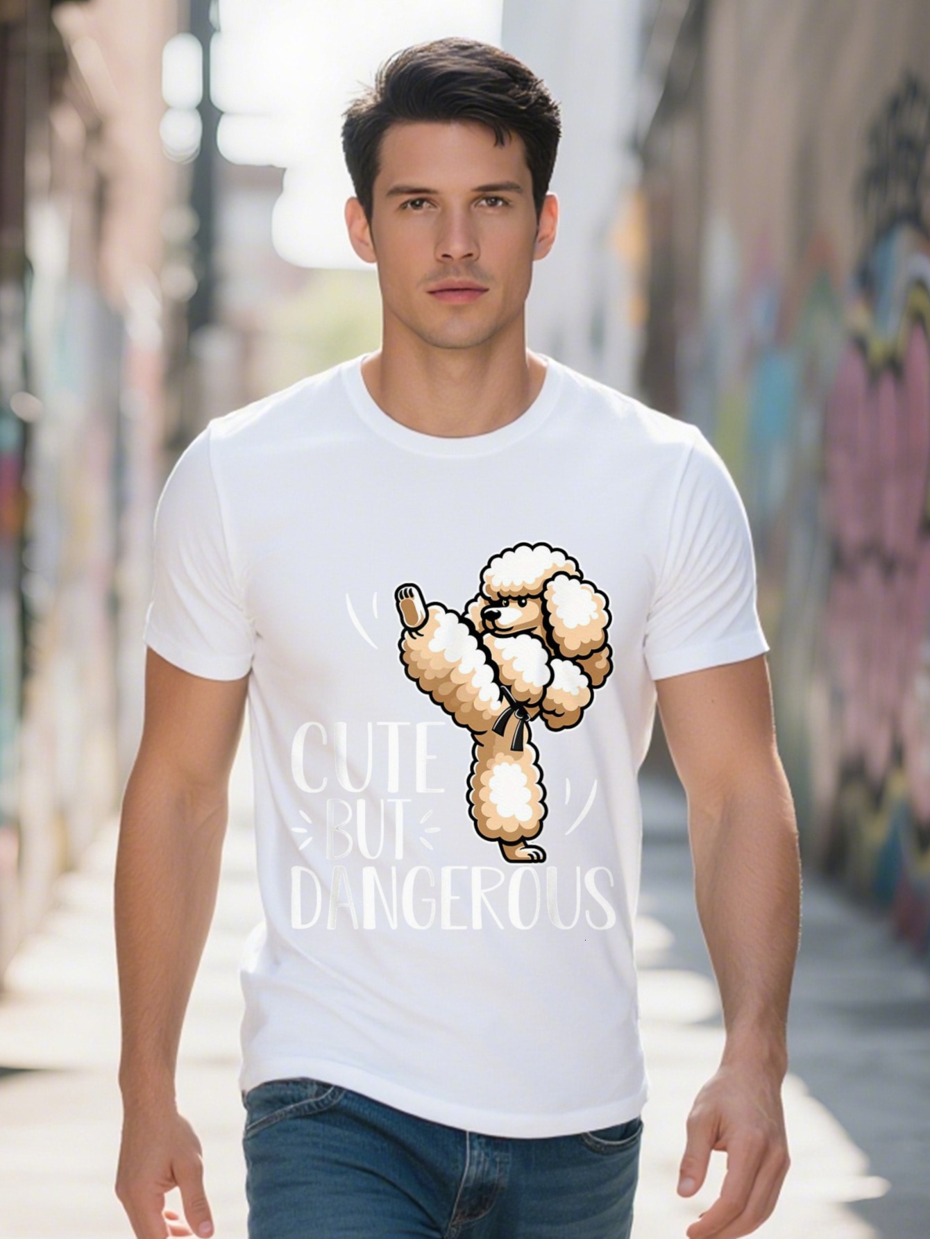 Men's T-shirt Cotton Poodle Cute But Dangerous T Shirt 0f563