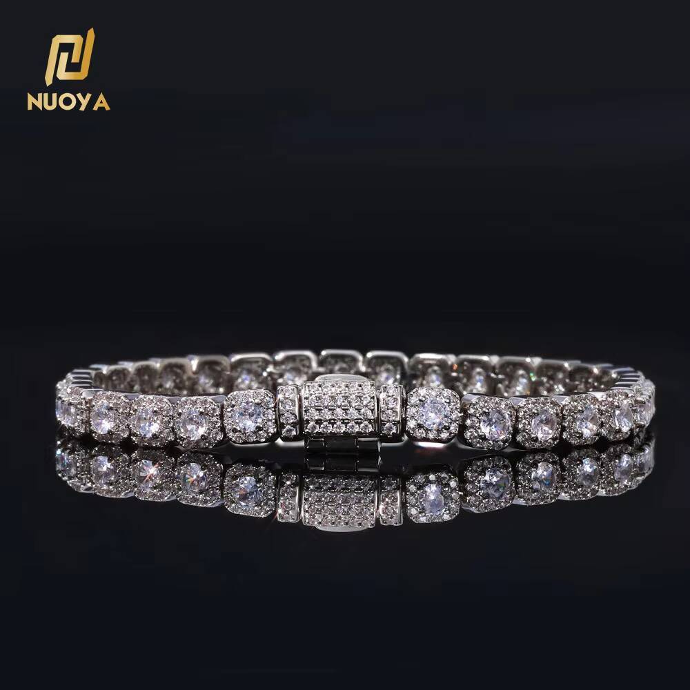 NUOYA 5mm Clustered Tennis Chain Bracelet Silver Gold Plated Iced Out Diamond Hip Hop Jewelry Round Zircon Tennis Chain Bracelet