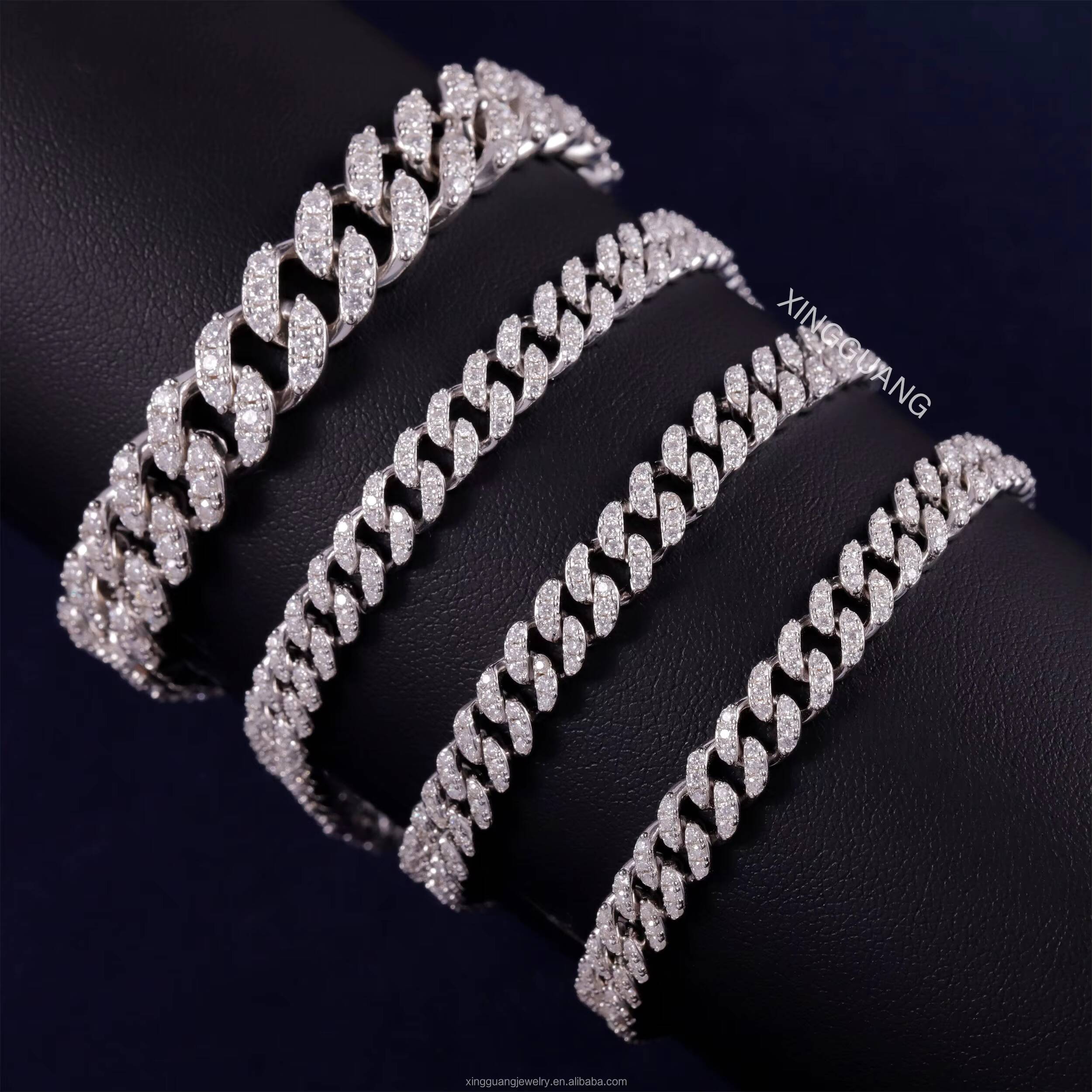 High Quality Hot 925 Sterling Silver 6mm Wide Single Row with VVS Moissanite Diamond Cuban Link Chain Bracelet Men Women Jewelry