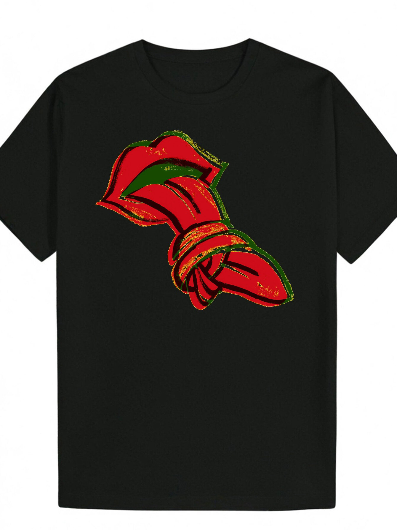 Men's Summer Pattern T-Shirt - Eye-catching Chili Print, Black, Red, Green Design, 100% Fiber, Lightweight and Breathable, Suitable for Wear Regu