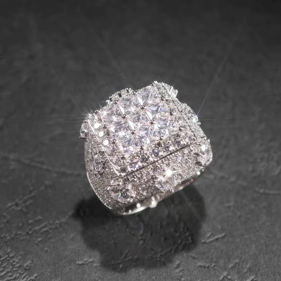 Hip Hop GRA High Quality Iced Out Bling 925 Sterling Silver Pass Diamond Tester VVS Princess Cut Moissanite Cluster Ring for Men